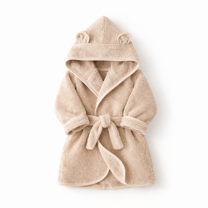 JBØRN Organic Cotton Baby Hooded Bathrobe Vanilla Bathrobe - Personalisable Baby Products Sold and Personalised by JustBørn
