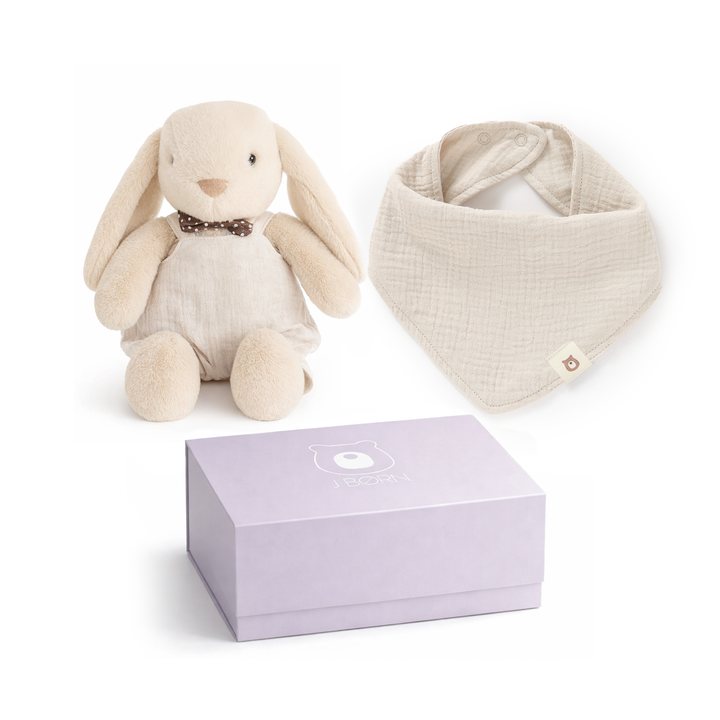 JBØRN Bunny Soft Toy & Matching Baby Bib Gift Set