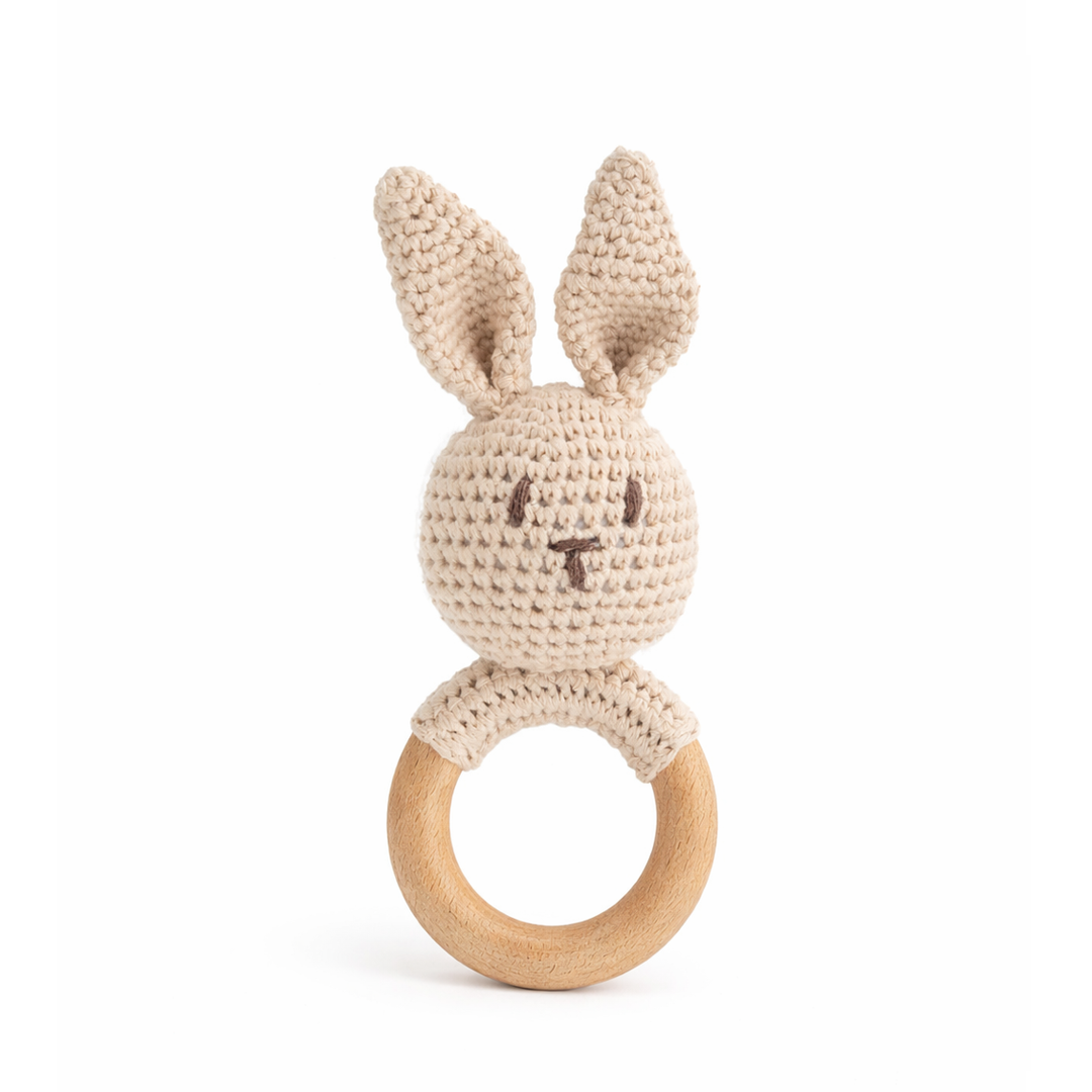 JBØRN Crochet Bunny Rattle Toy Vanilla - Personalisable Baby Products Sold and Personalised by JustBørn