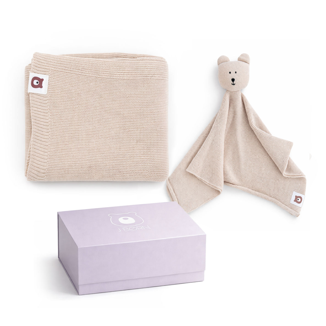 JBØRN Knitted Blanket & Comforter Gift Set Vanilla Knitted Blankets Gift Set - Personalisable Baby Products Sold and Personalised by JustBørn