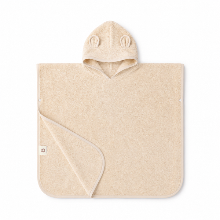JBØRN Organic Cotton Hooded Poncho Vanilla Poncho - Personalisable Baby Products Sold and Personalised by JustBørn