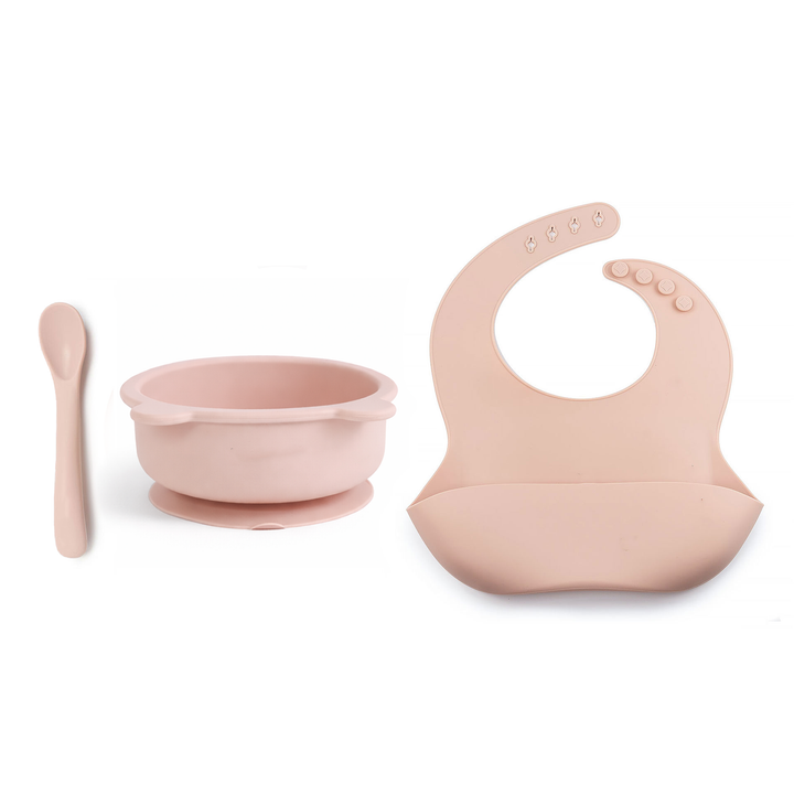 JBØRN Baby Weaning Basic Box Weaning Bowl & Bib Set | Blush - Personalisable Baby Products Sold and Personalised by JustBørn