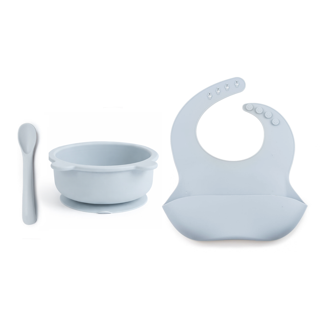 JBØRN Baby Weaning Basic Box Weaning Bowl & Bib Set | Powder Blue - Personalisable Baby Products Sold and Personalised by JustBørn