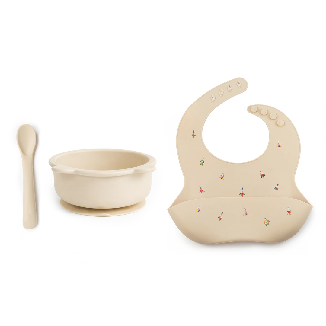 JBØRN Baby Weaning Basic Box Weaning Bowl & Bib Set | Vanilla Rockets - Personalisable Baby Products Sold and Personalised by JustBørn