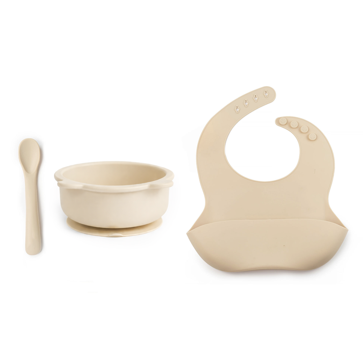 JBØRN Baby Weaning Basic Box Weaning Bowl & Bib Set | Vanilla - Personalisable Baby Products Sold and Personalised by JustBørn