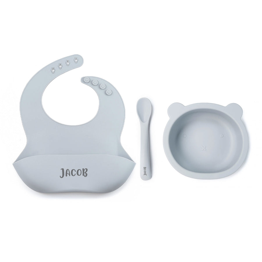 Cloud JBØRN Silicone Bowl, Spoon and Bib Set | Weaning Set by Just Børn sold by Just Børn