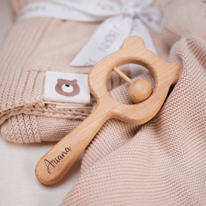 JBØRN Wooden Teddy Rattle | Personalised Yes - Personalisable Baby Products Sold and Personalised by JustBørn