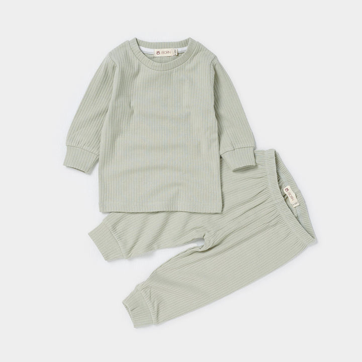 JBØRN Organic Cotton Ribbed Baby Pyjamas Sage - Personalisable Baby Products Sold and Personalised by JustBørn