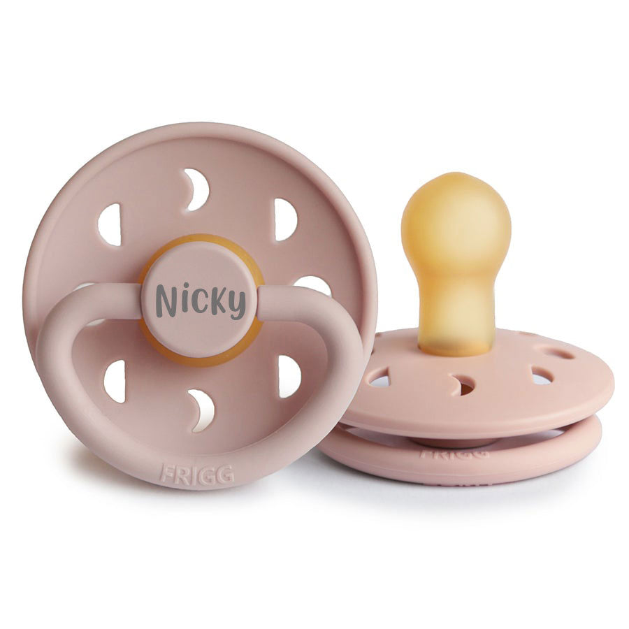 Blush FRIGG Moon Rubber Pacifiers | Personalised by FRIGG sold by Just Børn
