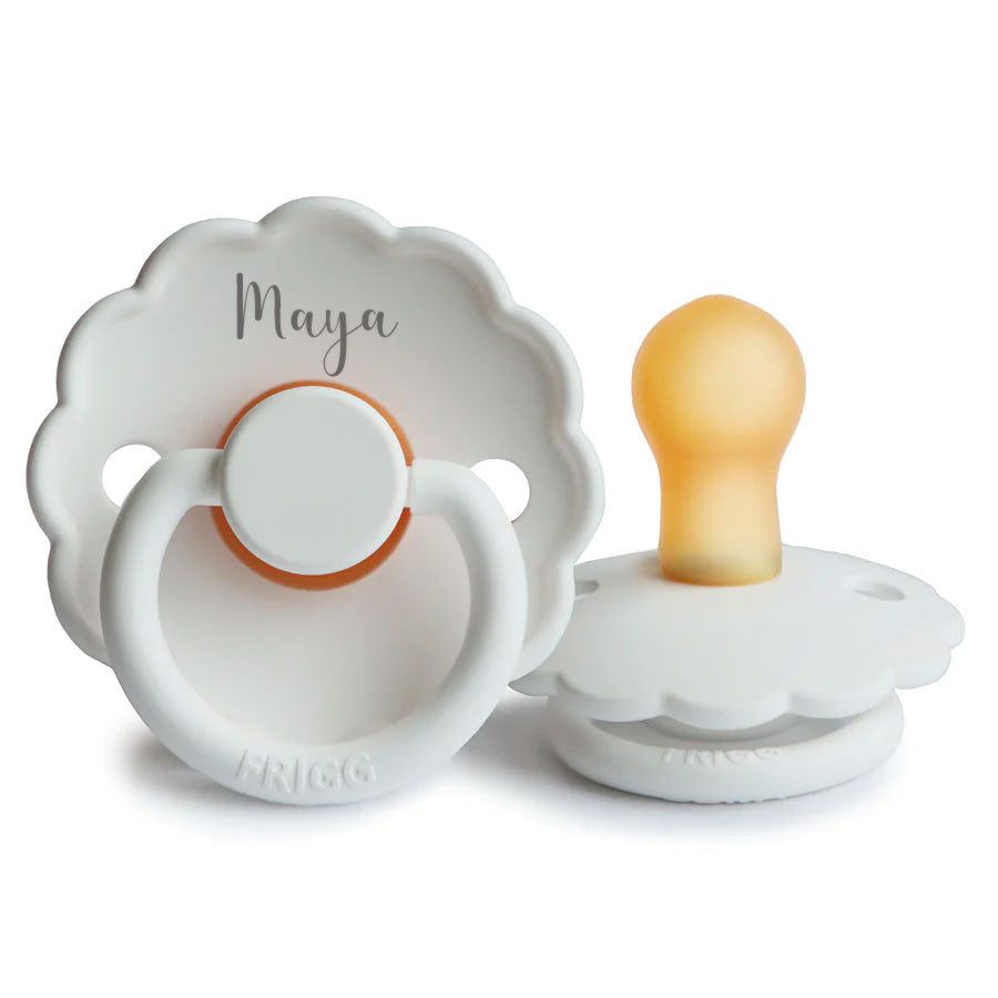 Bright White FRIGG Daisy Rubber Pacifiers | Personalised by FRIGG sold by Just Børn