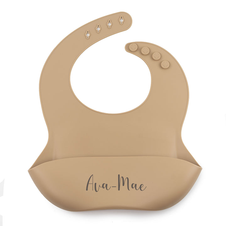 Taupe JBØRN Silicone Baby Feeding Bib | Personalisable by Just Børn sold by Just Børn