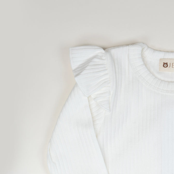 Bright White JBØRN Organic Cotton Frill Long Sleeve Bodysuit by Just Børn sold by Just Børn