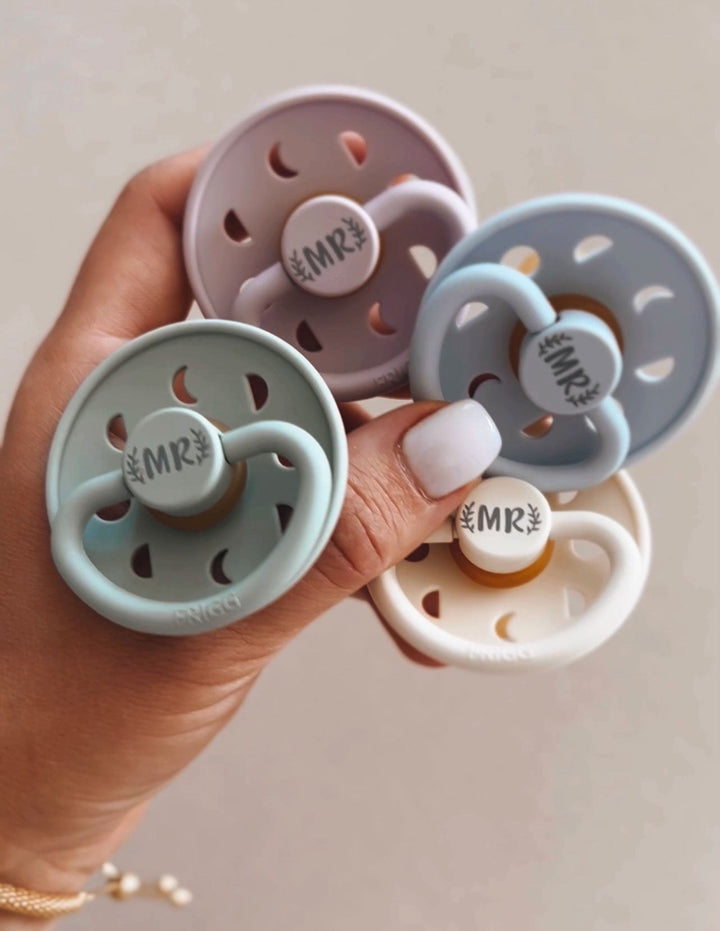 Cream FRIGG Moon Silicone Pacifier | Personalised by FRIGG sold by Just Børn