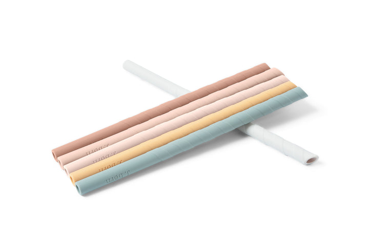 Blue Mix JBØRN Silicone Straws (Straight) x6 with Cleaning Brush & Pouch by Just Børn sold by Just Børn