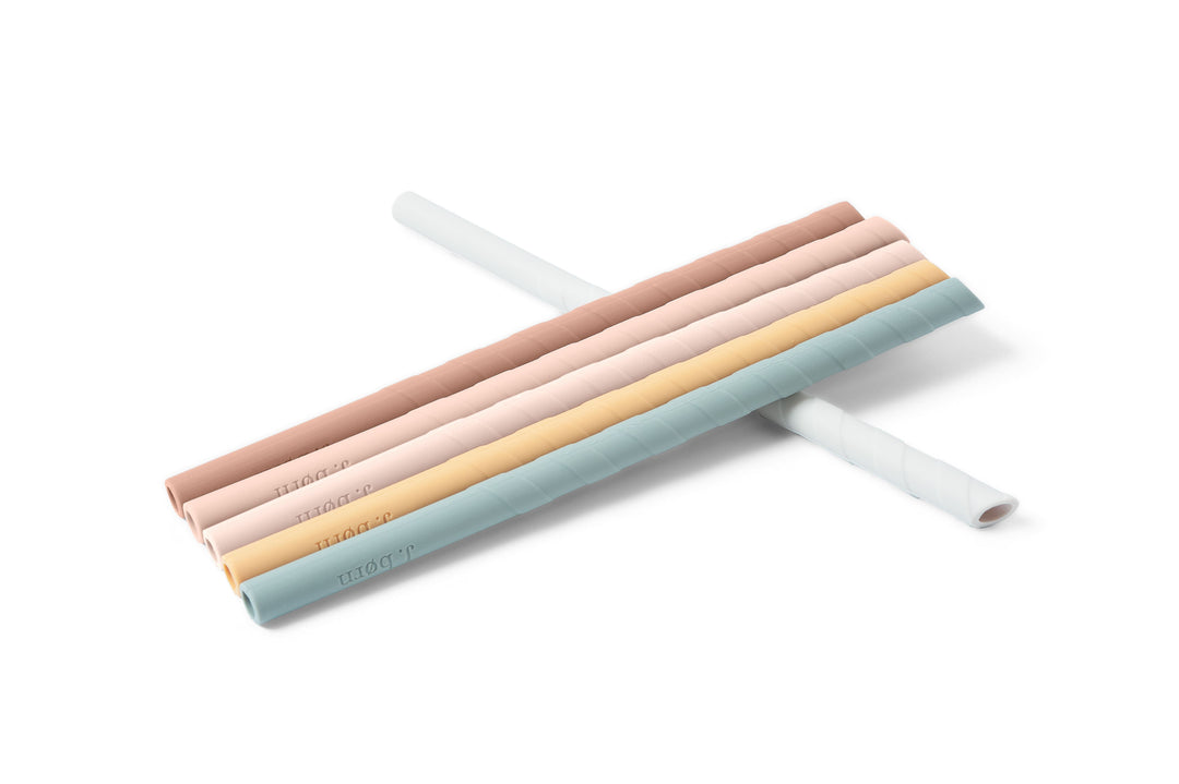 Blue Mix JBØRN Silicone Straws (Straight) x6 with Cleaning Brush & Pouch by Just Børn sold by Just Børn