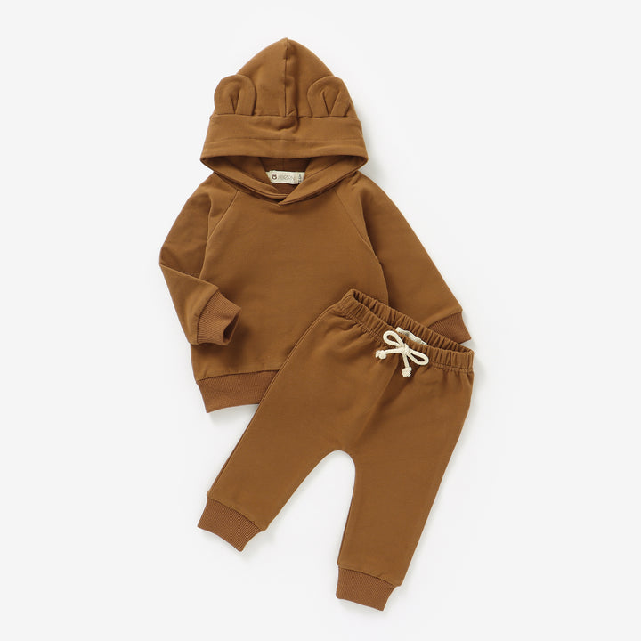 Clay JBØRN Organic Cotton Baby Teddy Ears Hoodie & Joggers Set | Personalisable by Just Børn sold by Just Børn