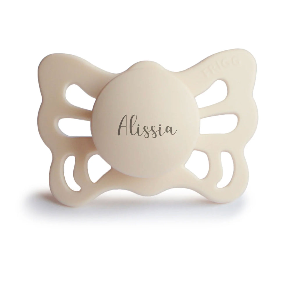 Cream FRIGG Butterfly Anatomical Silicone Pacifiers | Personalised by FRIGG sold by Just Børn