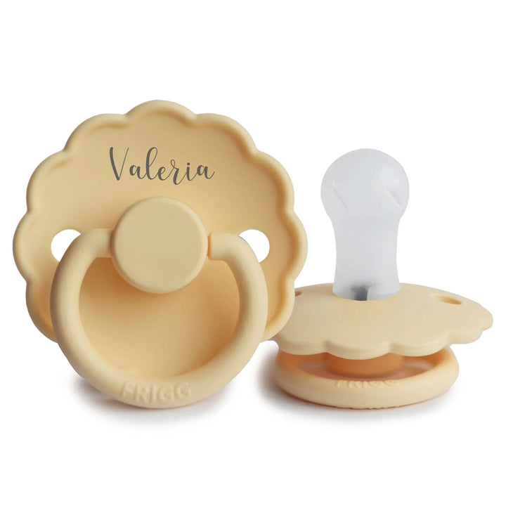 FRIGG Daisy Silicone Pacifiers Pale Daffodil Yes - Personalisable Baby Products Sold and Personalised by JustBørn