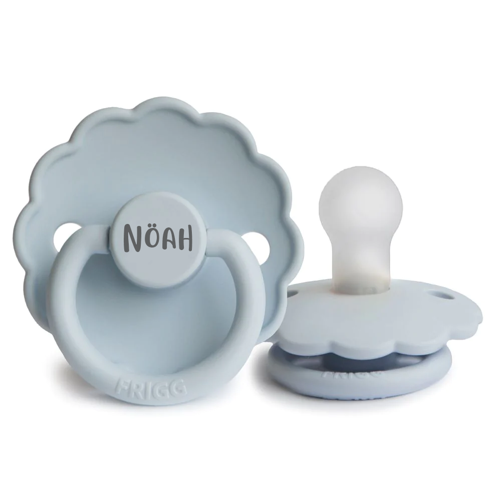 Powder Blue FRIGG Daisy Silicone Pacifiers | Personalised by FRIGG sold by Just Børn
