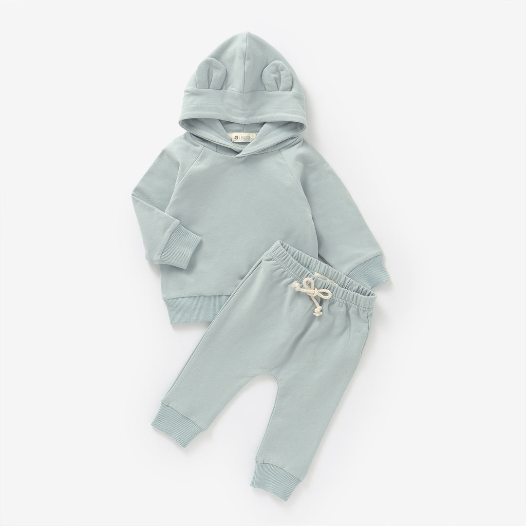 Mint JBØRN Organic Cotton Baby Teddy Ears Hoodie & Joggers Set | Personalisable by Just Børn sold by Just Børn