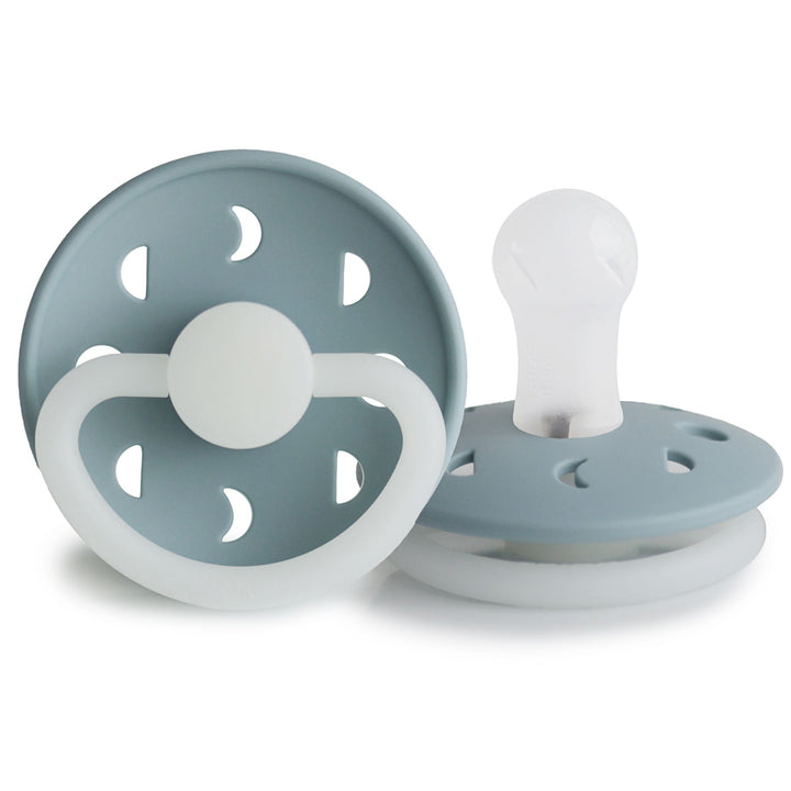 FRIGG Moon Silicone Pacifier Stone Blue Night Glow - Personalisable Baby Products Sold and Personalised by JustBørn