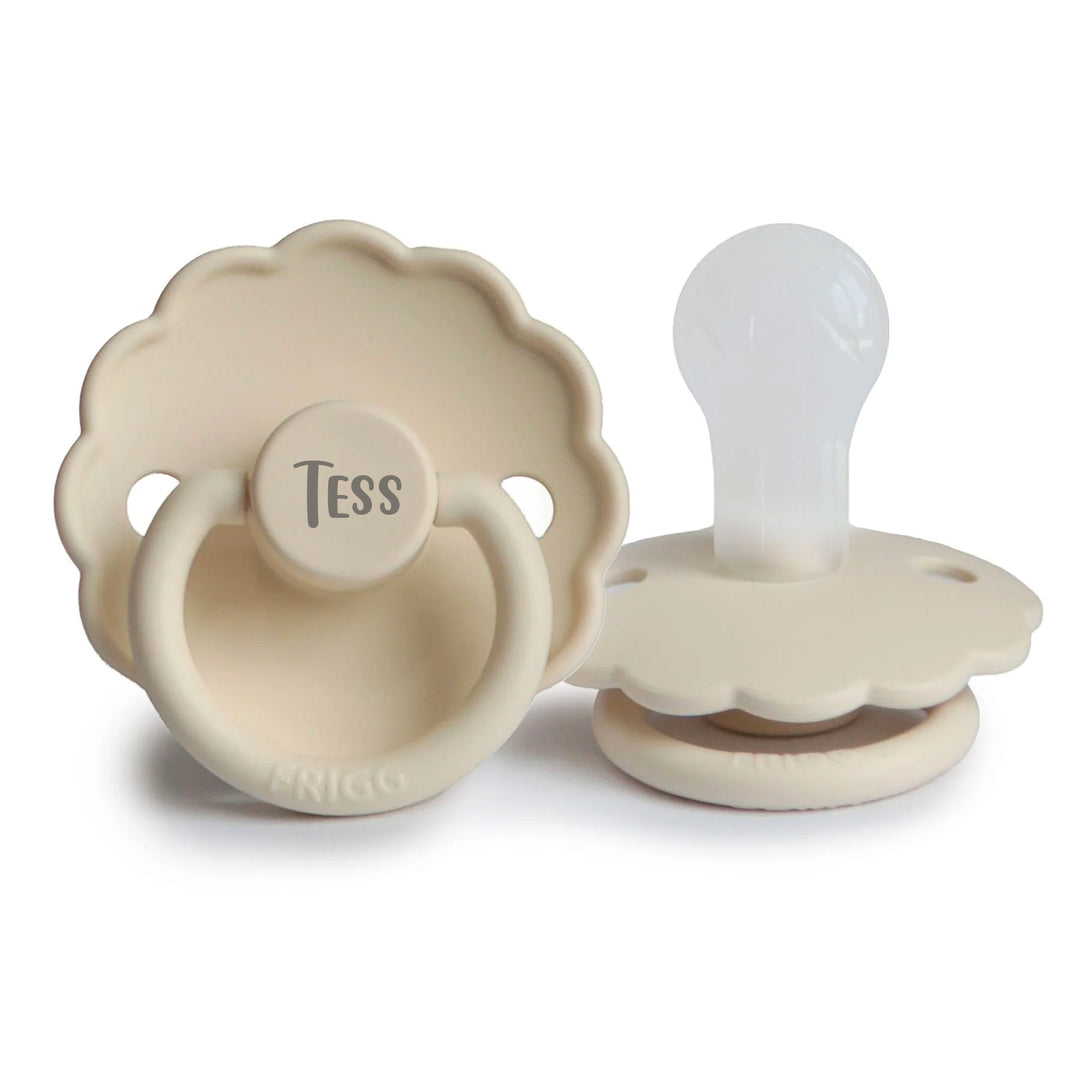 Cream FRIGG Daisy Silicone Pacifiers | Personalised by FRIGG sold by Just Børn