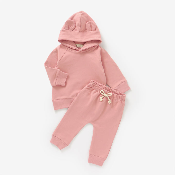 Powder Blush JBØRN Organic Cotton Baby Teddy Ears Hoodie & Joggers Set | Personalisable by Just Børn sold by Just Børn