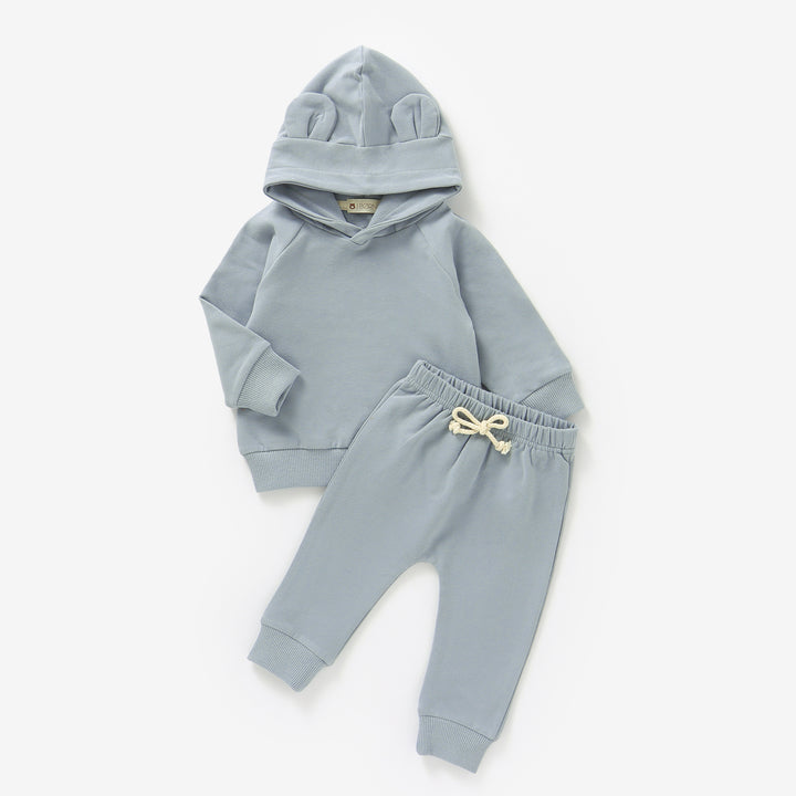 Stone Blue JBØRN Organic Cotton Baby Teddy Ears Hoodie & Joggers Set | Personalisable by Just Børn sold by Just Børn